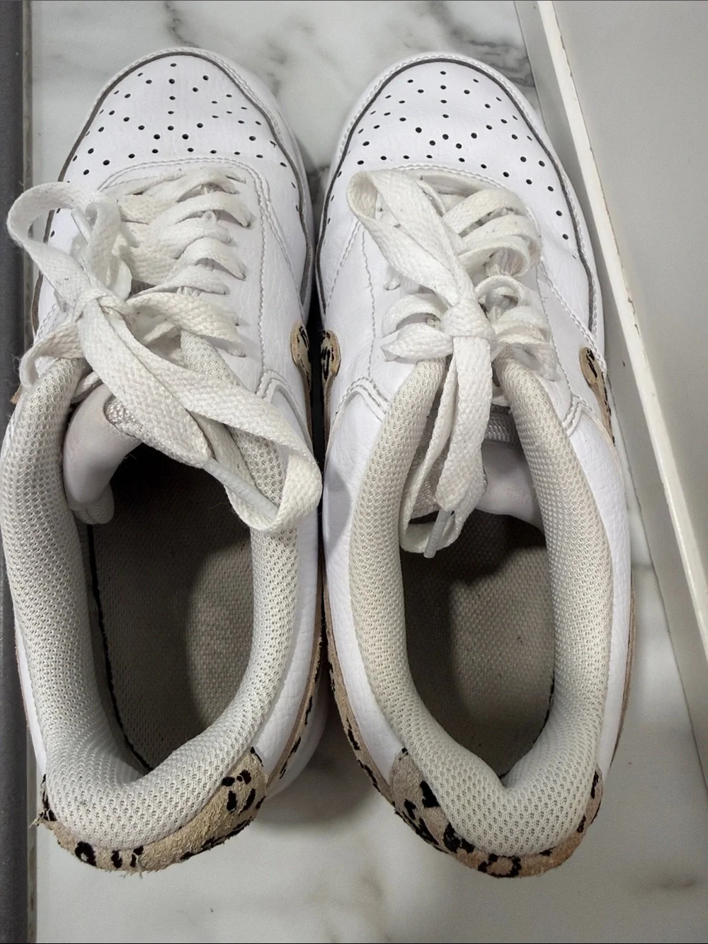 Nike Women’s Size 9 Court Vision Low 'Leopard Swoosh - White' DD9665-100